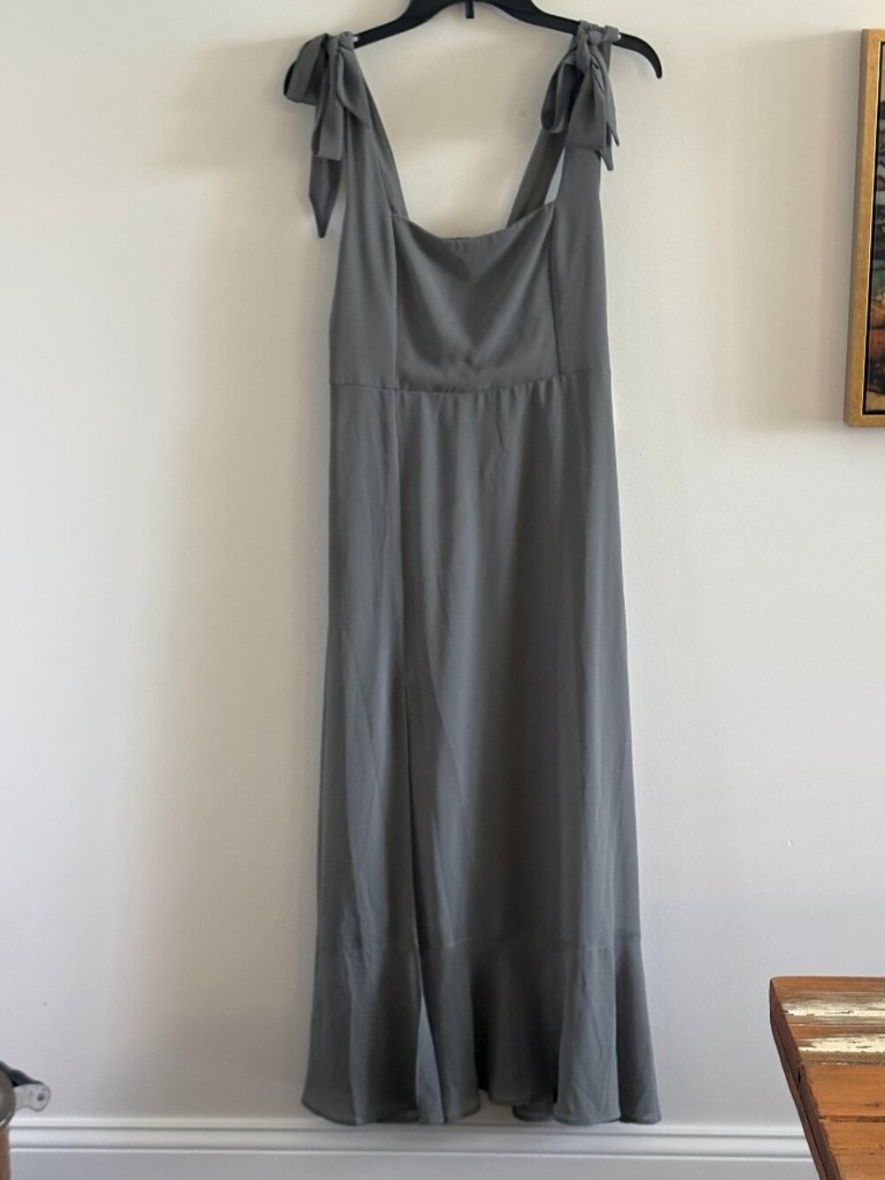 MUMU Sage Green Maxi Dress w/ Bow Straps,  Elasticized Back & Slit. NWT, Size M